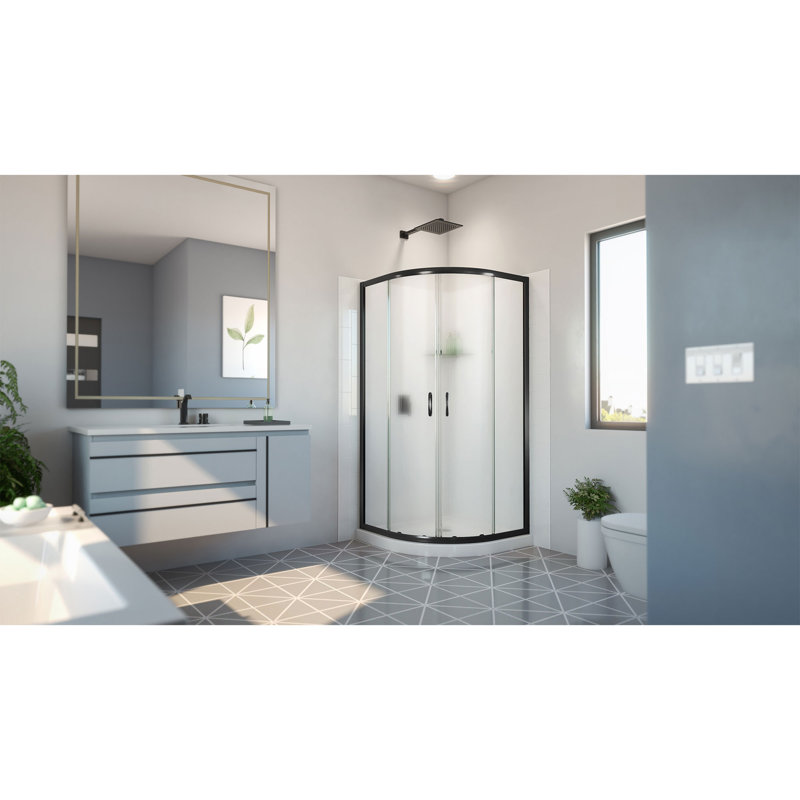 36'' W x 36'' D x 78'' H Semi-Frameless Round Shower Enclosure, Matte Black