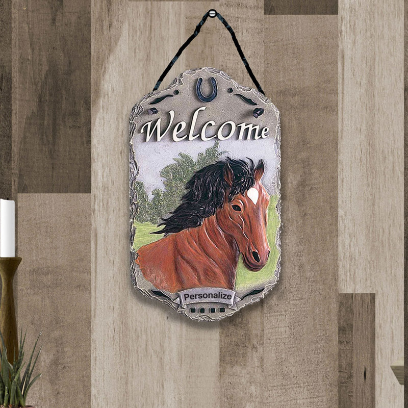 Panneau de bienvenue, décor de porche «Horse», plaque murale en ardoise de résine