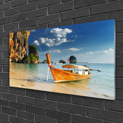 Landscape Boat Sea - Unframed Photograph on Glass