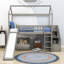 Lit mezzanine simple en bois avec glissoire et rangement-1379444777