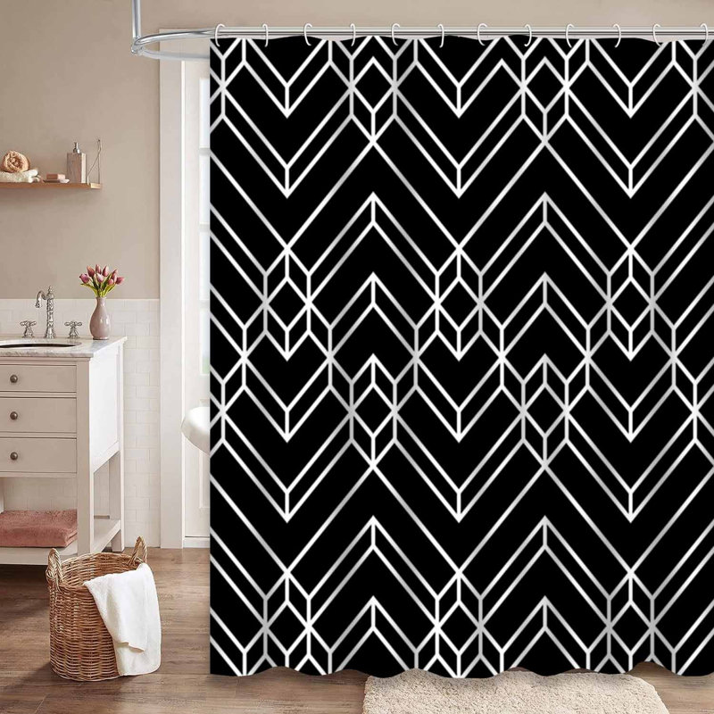 Rideau de douche abstrait noir à chevrons avec 12 crochets, L 72 po x l 72 po