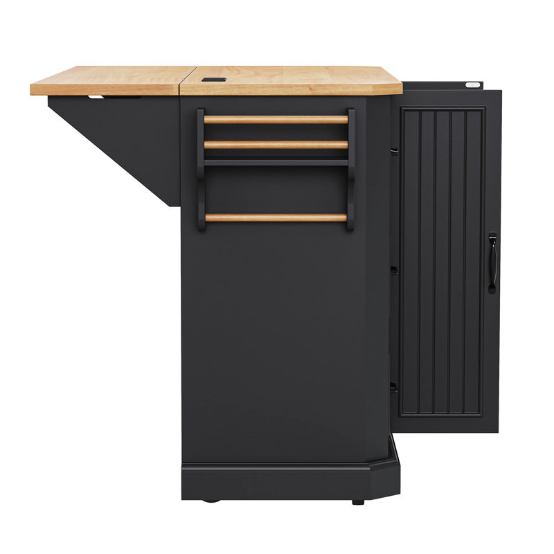 Large Kitchen Island With Internal Storage & 6 Drawers, Black 56 Inch Adjustable Shelves Charging Station