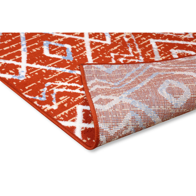 Tapis rouille à motif géométrique Siguna, Tapis de couloir 2 pi x 8 pi