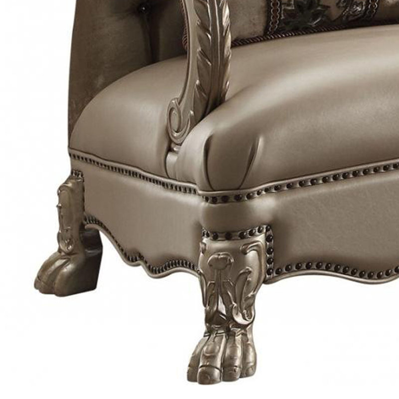 Caruthers 34" Wide Tufted Velvet Armchair, Bone/Gold Patina
