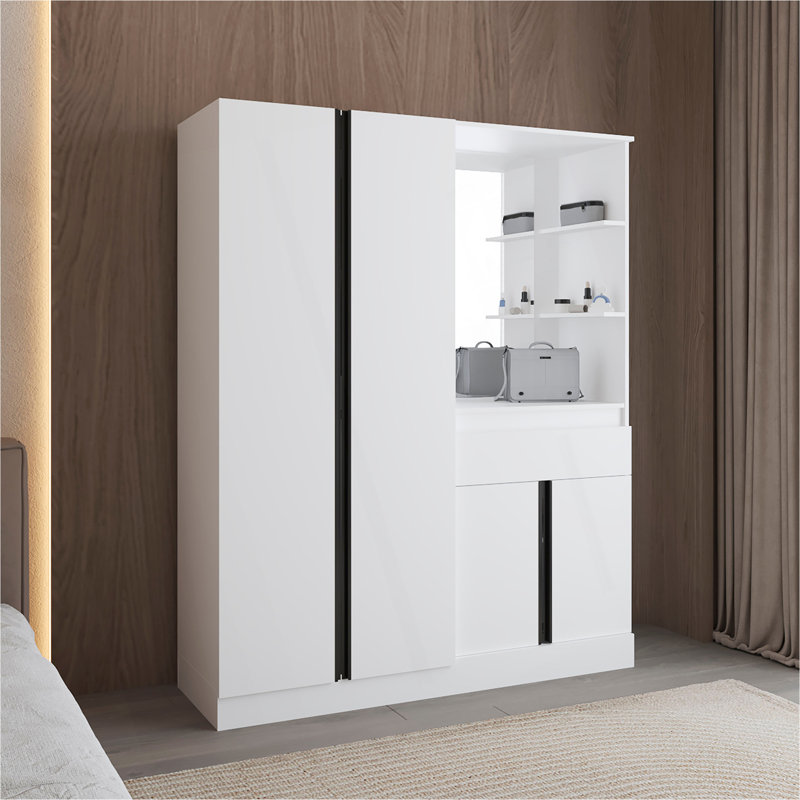 Armoire Kamelot avec portes doubles, tringle et tablettes intérieures, blanc