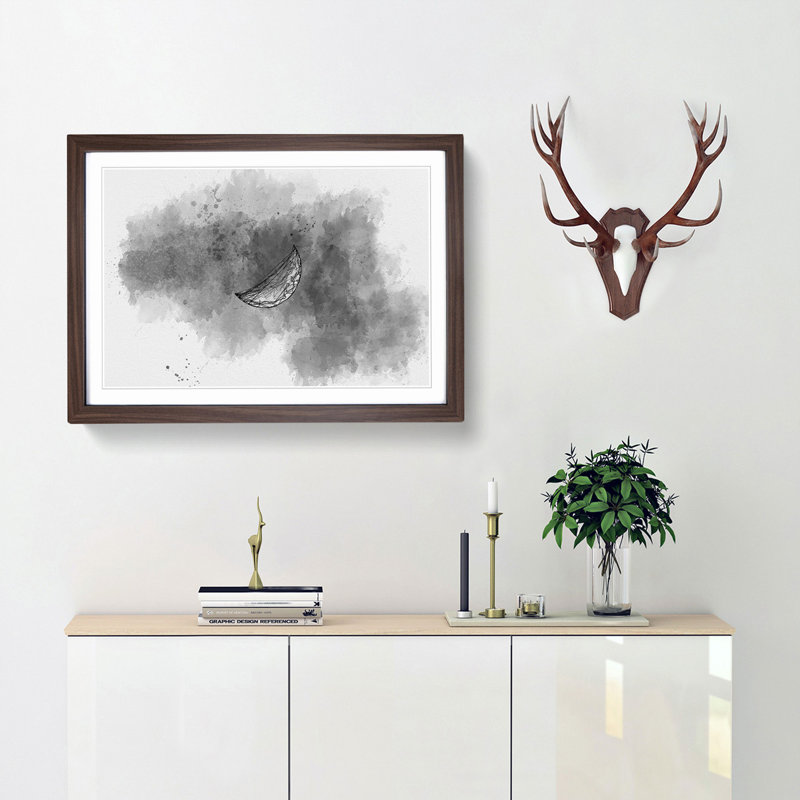 A Half Moon in Abstract - Picture Frame Graphic Art Print, 48cm H x 65cm W x 2cm D, Walnut Framed