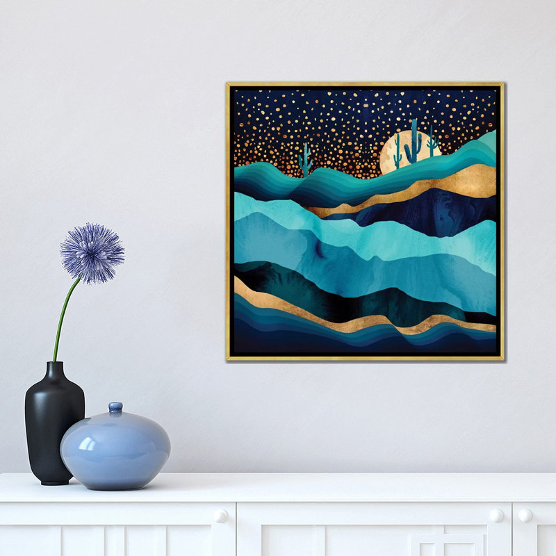 « indigo desert night » par kim haskins-impression d’art graphique, H 18 po x l 18 po x P 1,5 po, Toile encadrée d'or