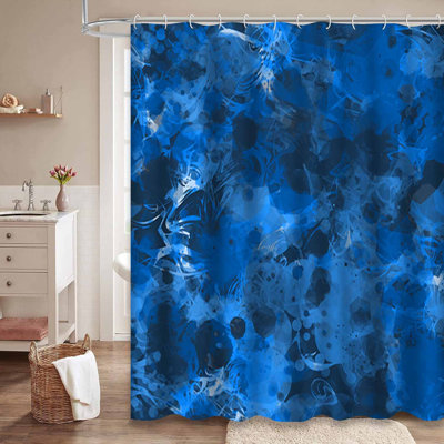 Rideau de douche à motif abstrait abstrait bleu grunge avec 12 crochets