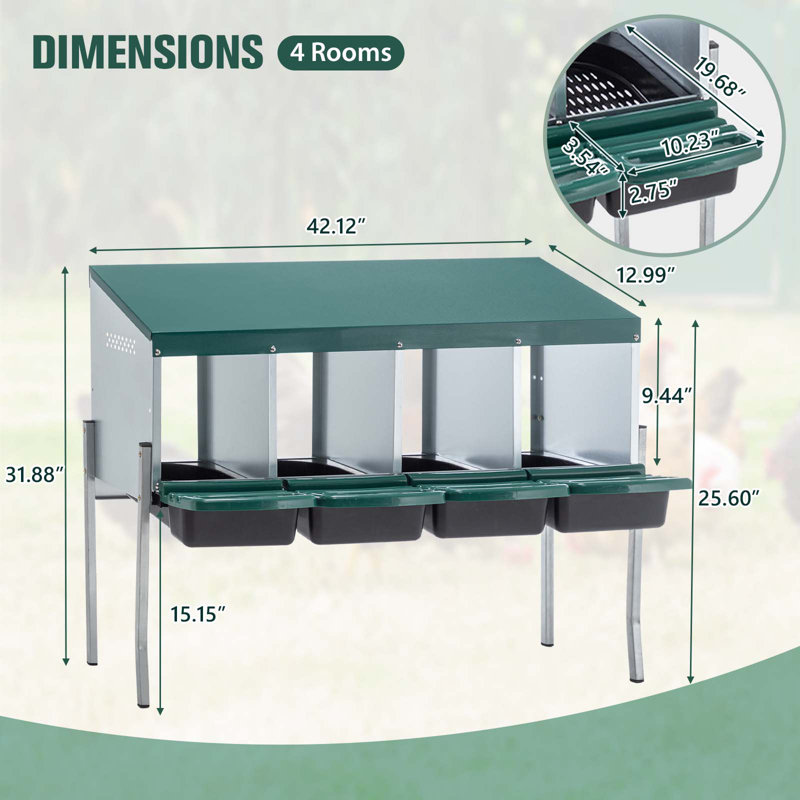 Nesting Boxes for Chickens, Chicken Nesting Box, with Integrated Support Legs and Hinged Protective Lid