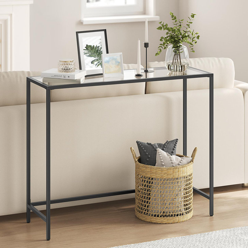 Huxley 39.4'' Glass Top Console Table, 31.5'' H X 39.4'' W X 13.8'' D, Black/Slate Gray