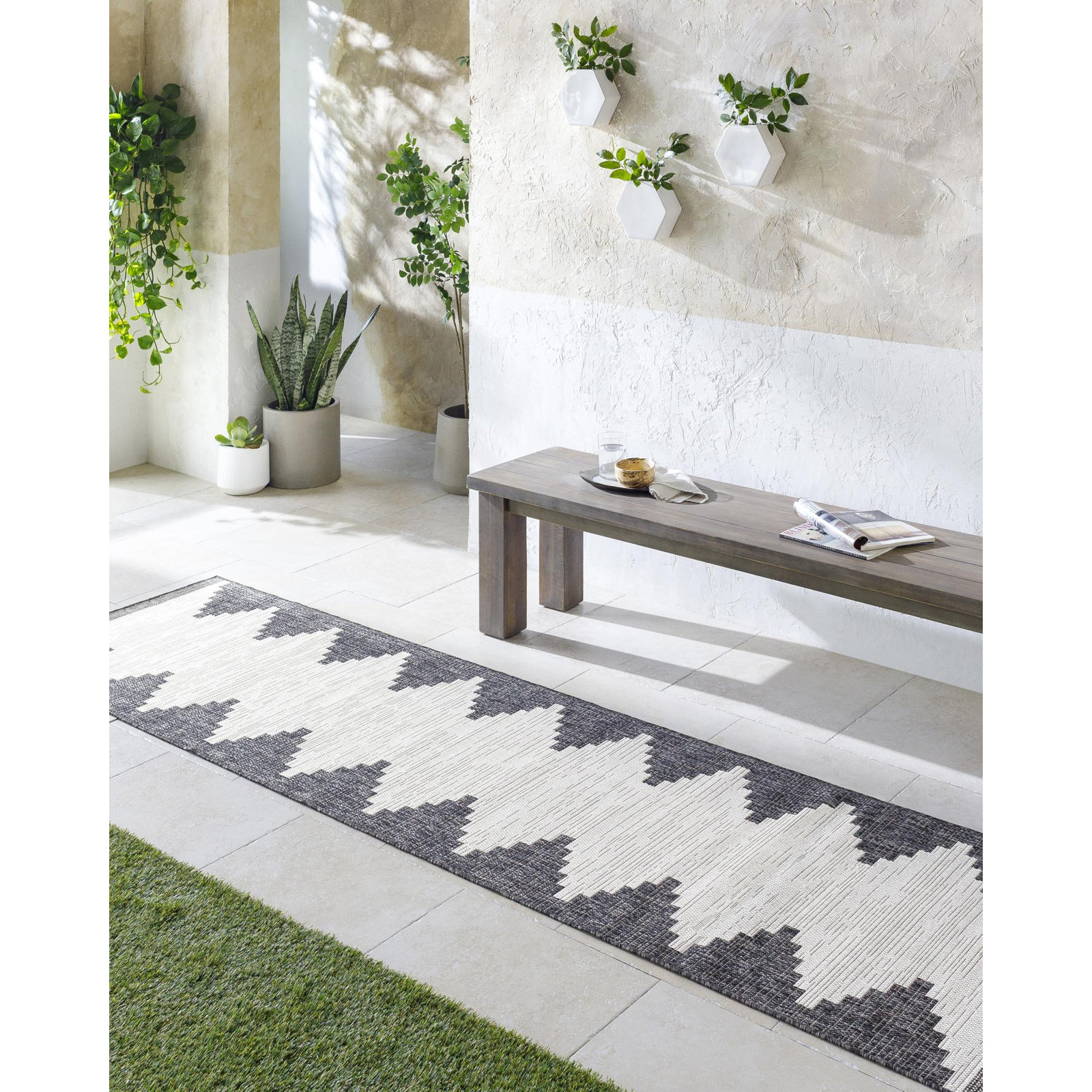 Mortimer Charcoal Outdoor Rug, Runner 2'7" x 10'
