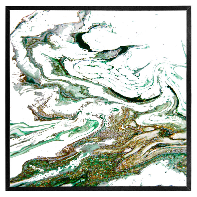 McBaine Green & Gold Marble - Single Picture Frame Print, Black Framed, 31cm H x 31cm W x 4cm D