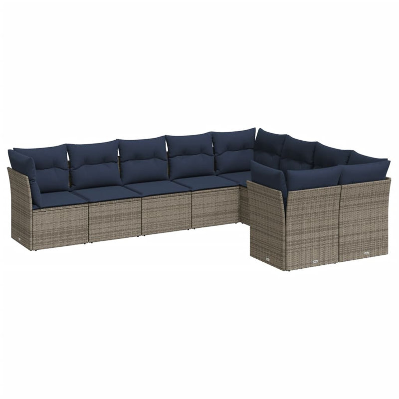 Ensemble de canapé de patio 9 pièces avec coussins en polyester noir Latitude Run®, Gris, Marine