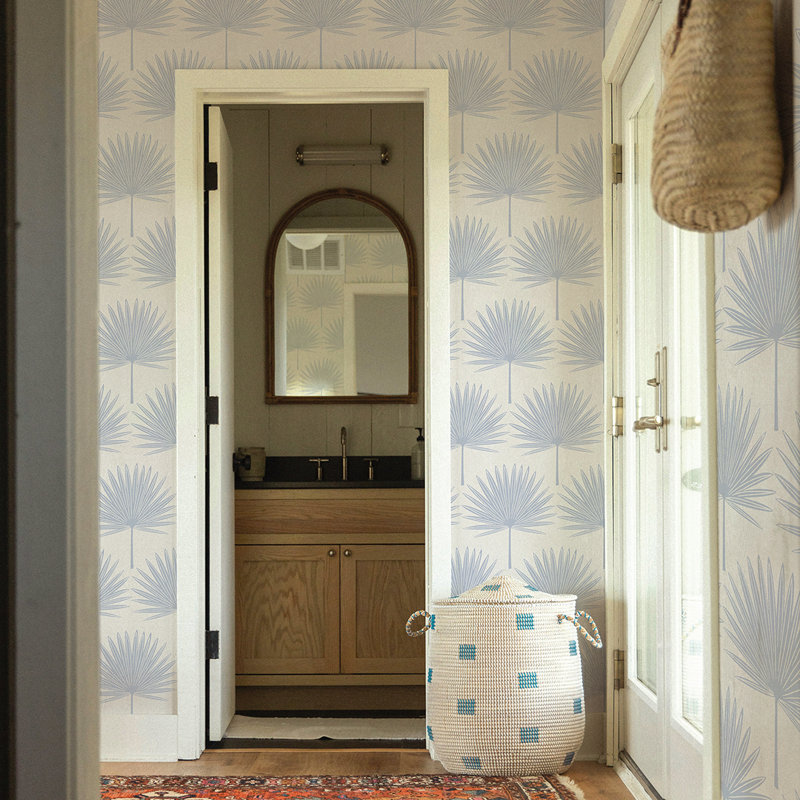 Papier peint estampé Palm, Bleu