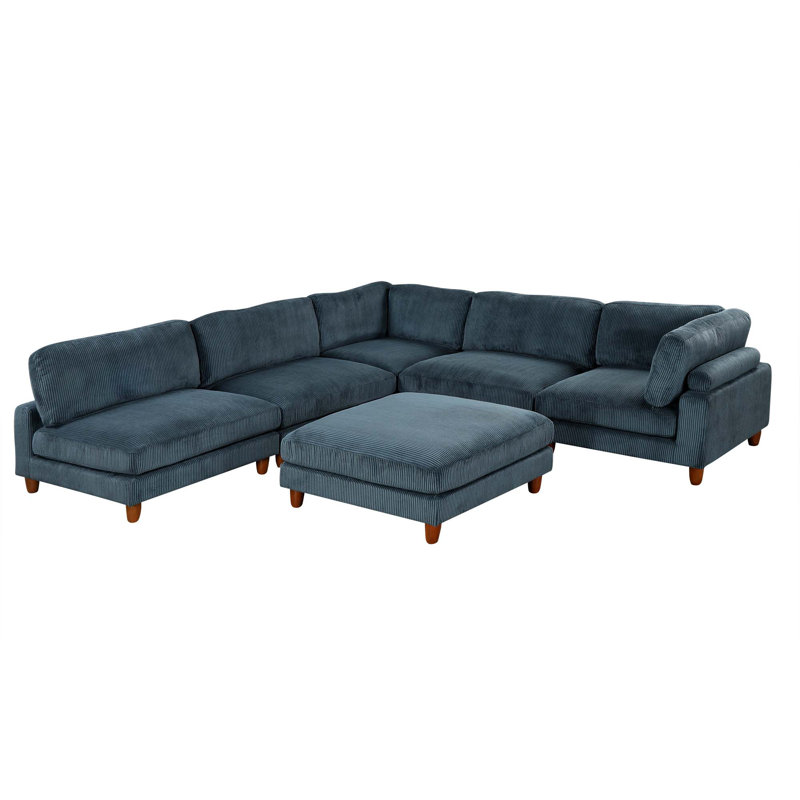 Modular Sectional Sofa,with Ottoman L Shaped Corner Sectional for Living Room,,Office, Blue Polyester