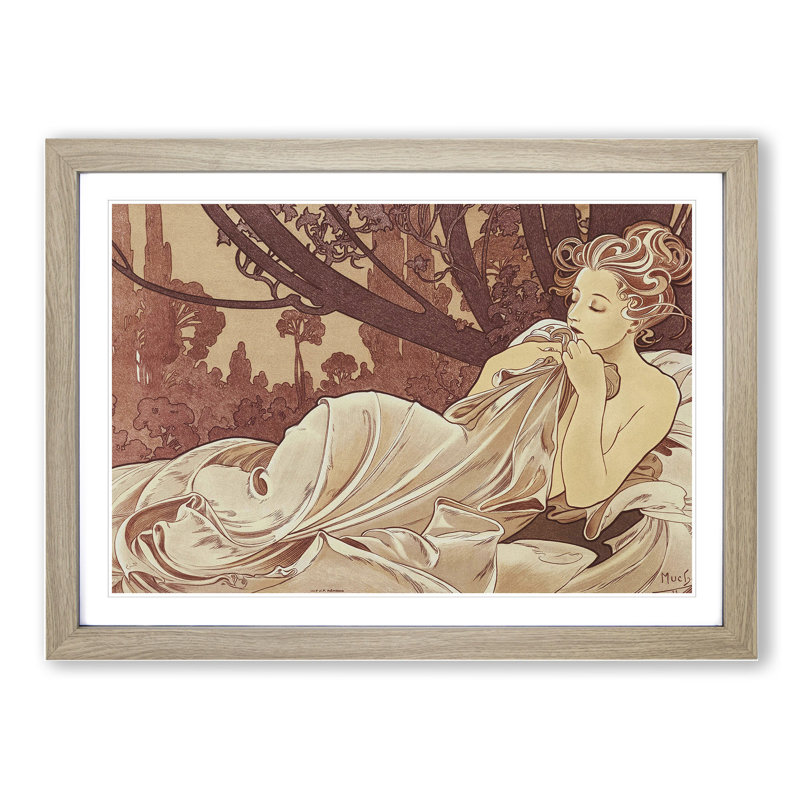 Dusk by Alphonse Mucha - Picture Frame Painting, 48cm H x 65cm W x 2cm D, Oak Framed
