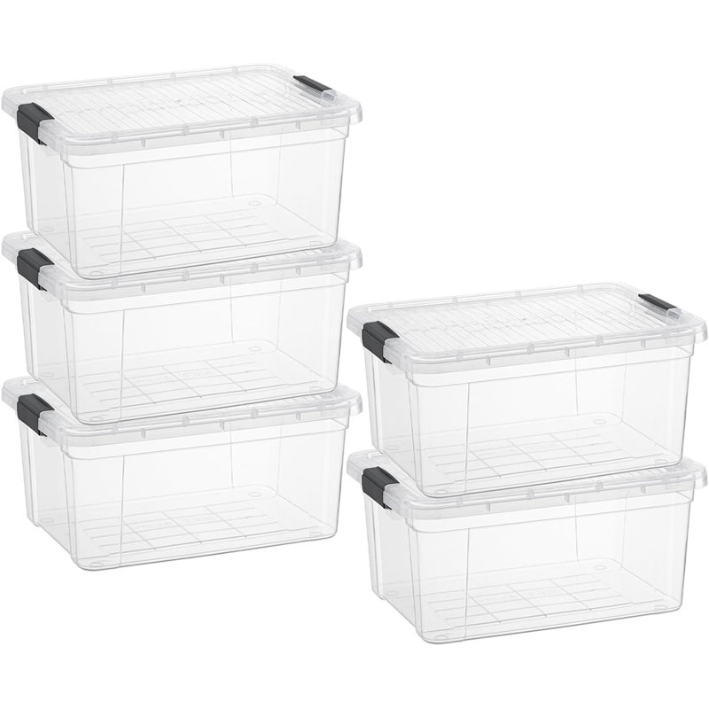 Superio 21 Qt. Clear Storage Bins with Lids, 5 Pack- Plastic Storage Boxes for Home, 21 qt