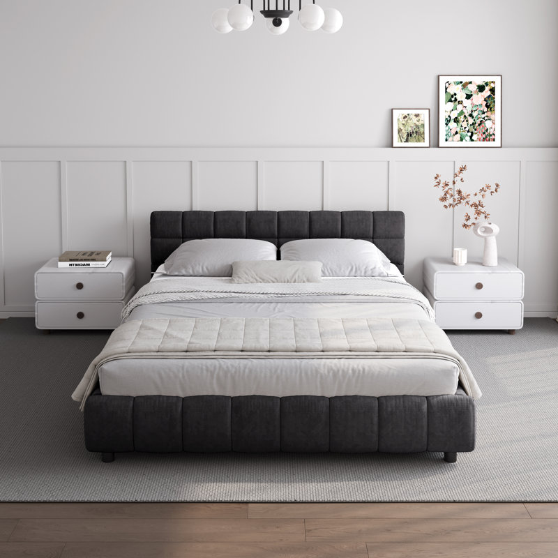 Latitude Run Chenille Upholstered Bed Frame with Drawer