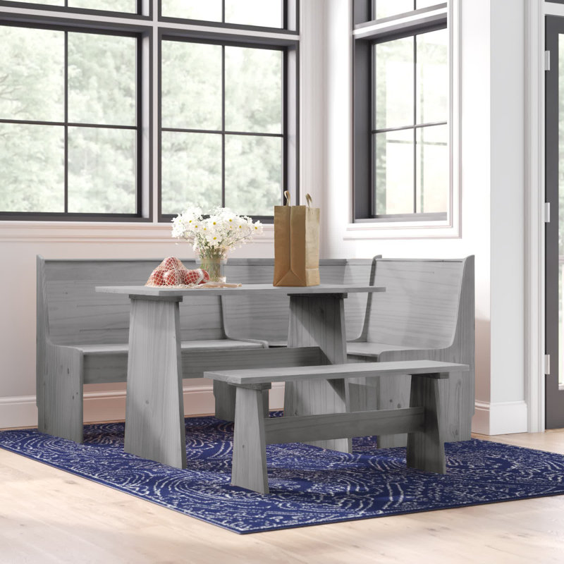 Altizer 5-Person Solid Pine Wood Corner Breakfast Nook with Hidden Storage, Gray