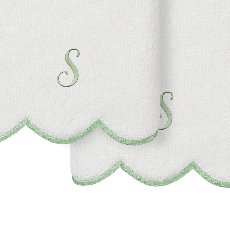  Ensemble de serviettes 100% coton turque ADORNIA, S, Blanc/vert, Ensemble de 2 essuie-mains