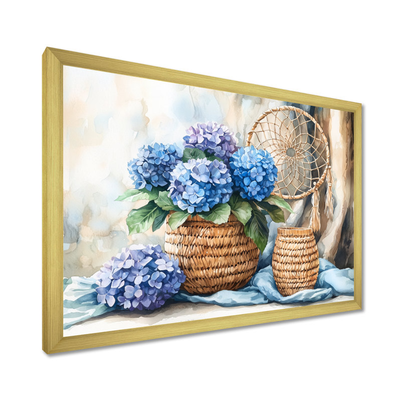 Décoration murale Boho Blue Hydrangea Bliss I - Hydrangea, Impression d'un seul cadre photo, H 30 po x l 40 po, Doré