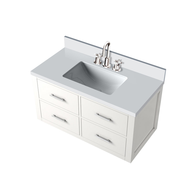 Single Bath Vanity with White Quartz Top and Faucet Set, Blanc, Quartz