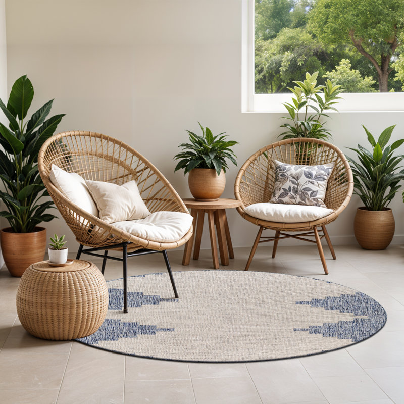 Marion Indoor & Outdoor Boho Denim Rug, Round 160cm