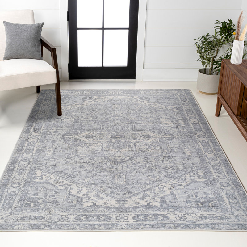 Modern Persian Vintage Medallion Light Gray/Ivory Rug, Rectangle 5'3" x 7'7"