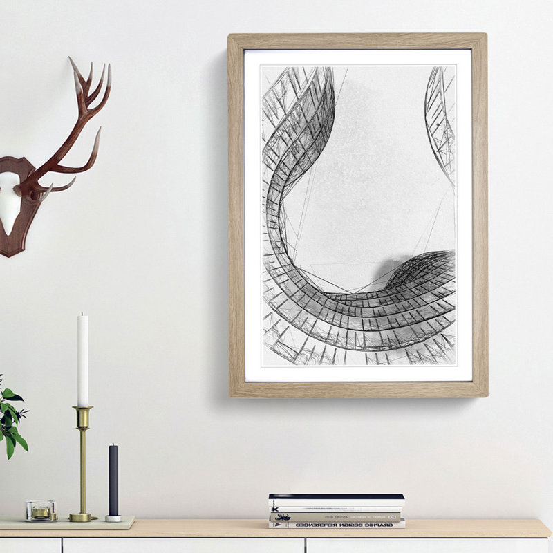 Sketching the Architecture Vol.8 - Picture Frame Drawing Print, 48cm H x 36cm W x 2cm D, Oak Framed