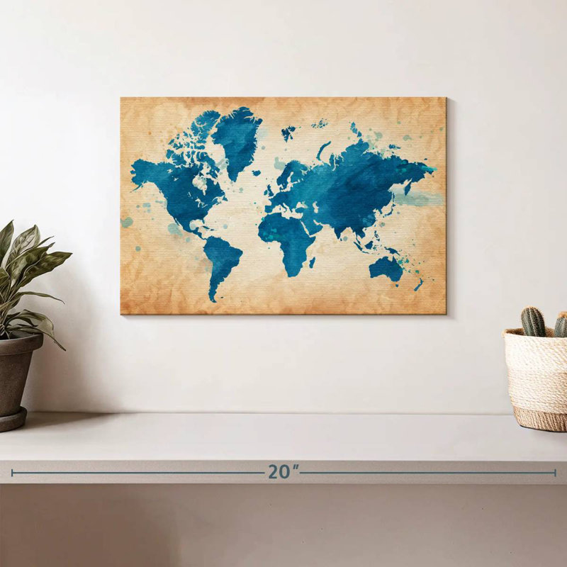 Carte du monde texturée bleue Aliaz, H 8 po x l 12 po