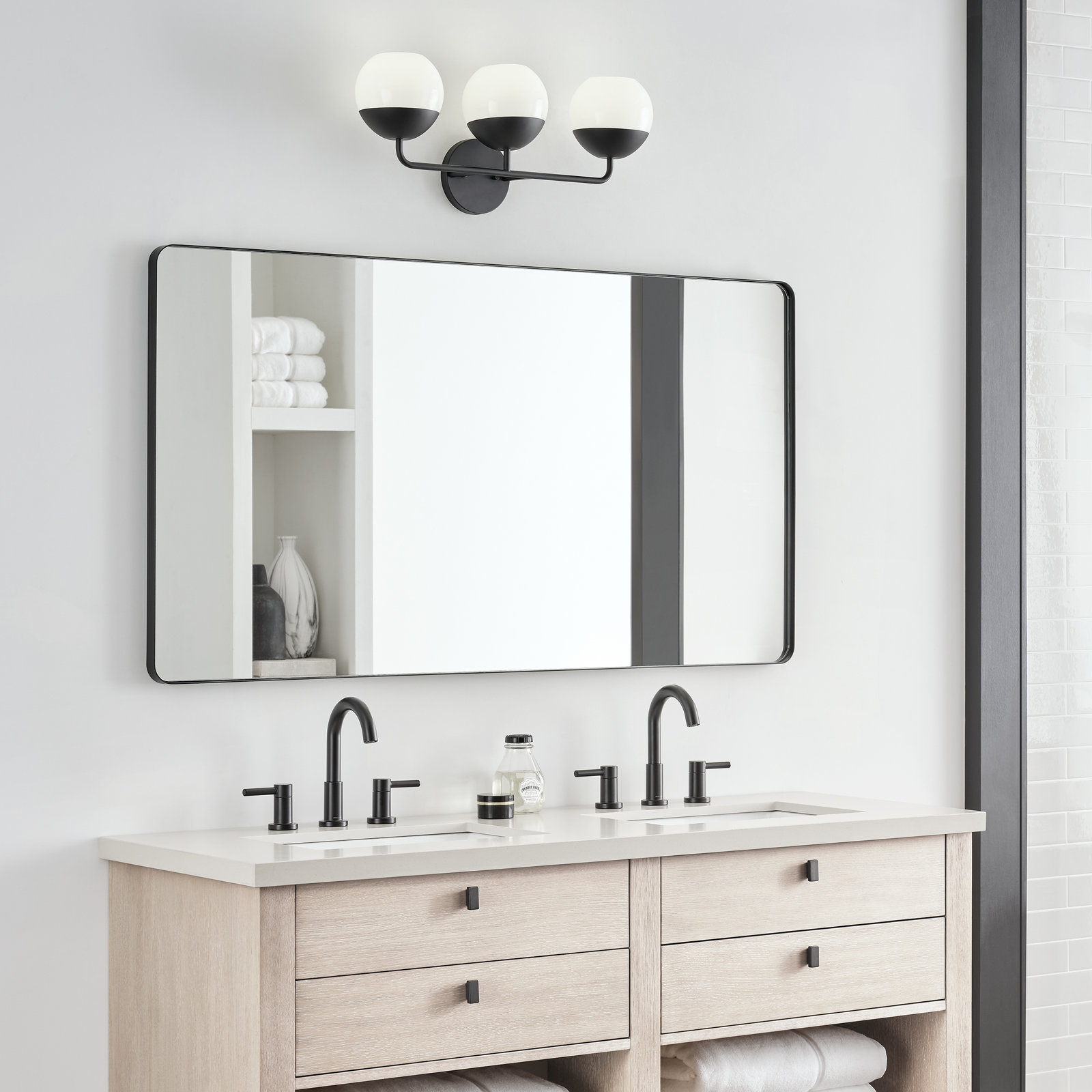 Avoca 3 Light Frosted Dimmable Vanity Light, Midnight Black