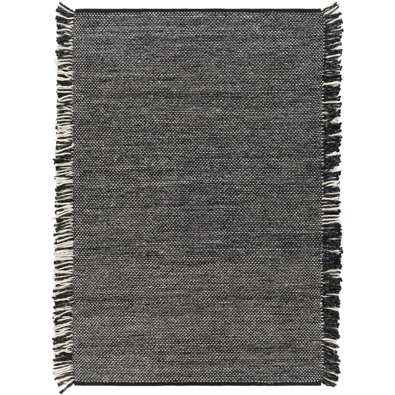 Tapis intérieur / extérieur noir tissé à plat à la main Kemarcus, Rectangle 12 pi x 15 pi