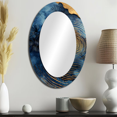 Mysteries Of Aqua Wood Slice I - Grand miroir mural ovale sur métal