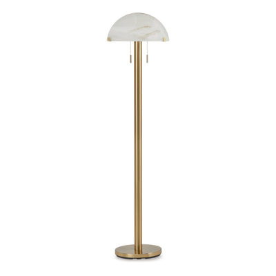 Sein 62 Inch Floor Lamp, Double Pull Chain Switch, Glass Dome Shade, Brass