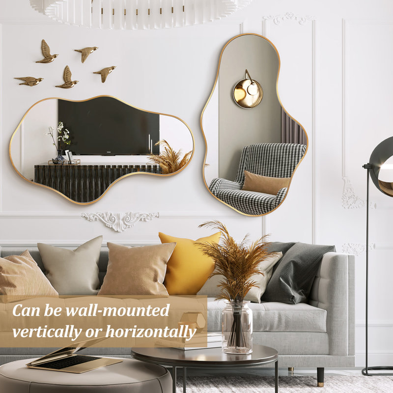 Metal Wall Mirror, Gold, 43" x 26"