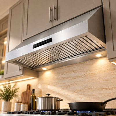 Hotte de cuisine VENFAN 48 pouces (122 cm) à installer sous une armoire, débit de 1000 pi³/min (88 m³/min), en acier inoxydable, avec commandes tactiles et gestuelles, ventilateur à 4 vitesses, éclairage DEL et faible niveau sonore.