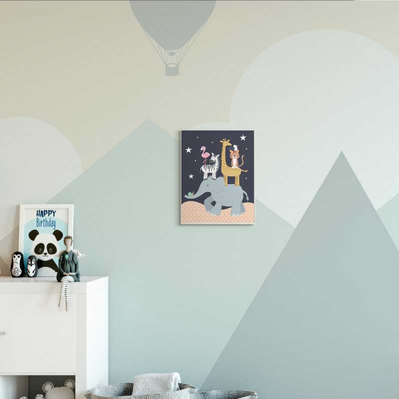 Ciel étoilé, safari, animaux, éléphant, girafe, zèbre, H 15 po x l 10 po x P 0,5 po, Bois naturel