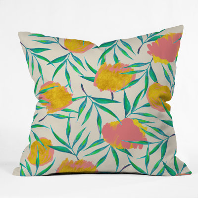 Coussin décoratif intérieur/extérieur floral rosé
