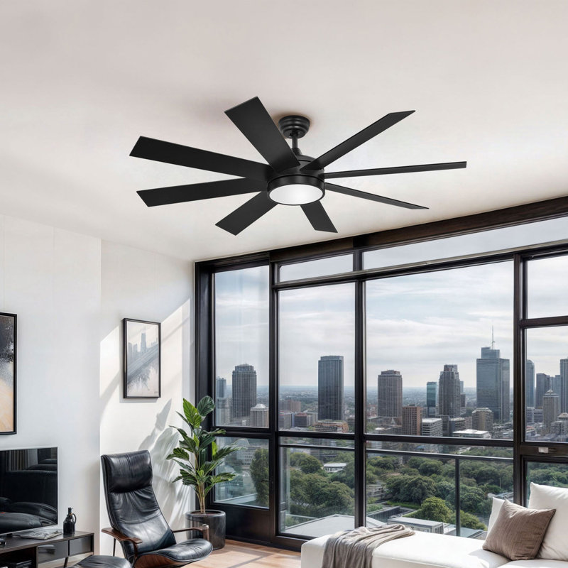 60 inch Black Modern Ceiling Fan including Light and Remote with 8 Blades, and 3 Colour Temperatures