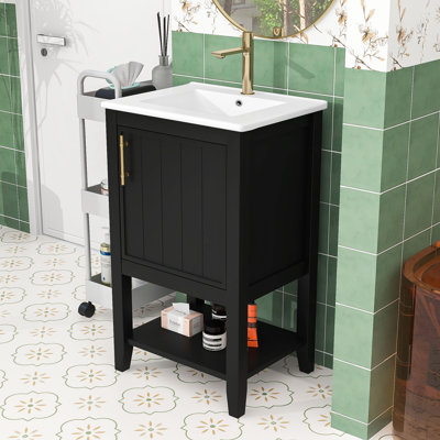 Meuble-lavabo en bois avec lavabo, porte à fermeture en douceur et tablettes de porte