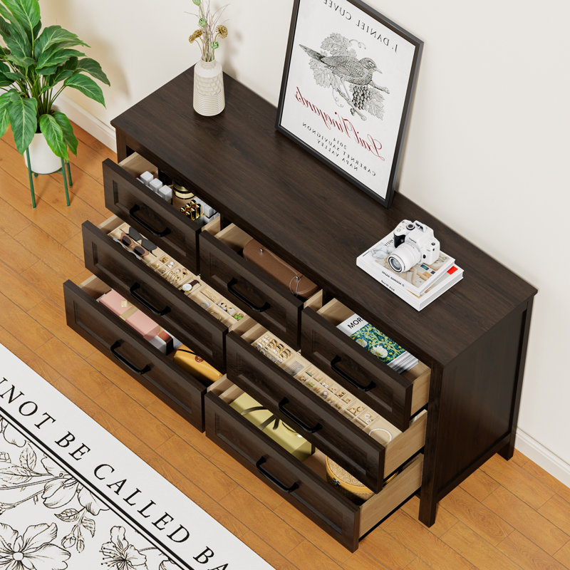 Commode moderne à 7 tiroirs avec coffre de rangement en bois l 54 po, Brun