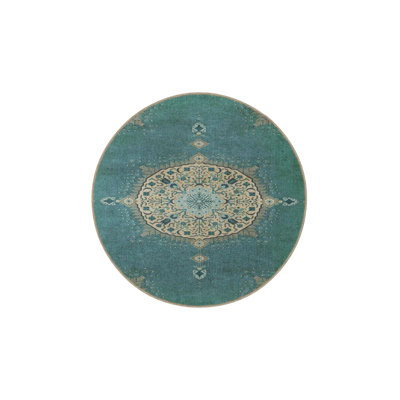 Turquoise Framed Traditional Woven Base Washable Rug