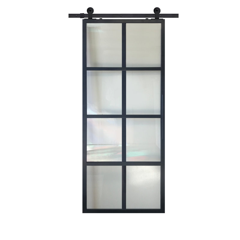 Modern Black Aluminum and Glass 42" x 84" Barn Door