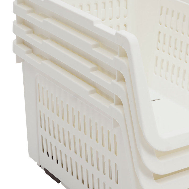 9.5" 4PCS Stacking Storage Baskets Rectangular Stackable Organizer Storage Bins Modern, White