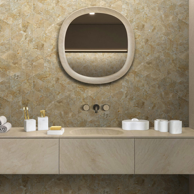 ensemble d'accessoires de salle de bain en marbre, Blanc/naturel