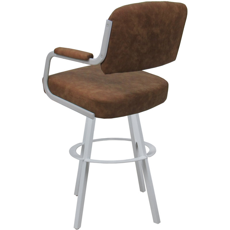 Tabouret de bar pivotant Kambria, Vinyle brun / cadre blanc