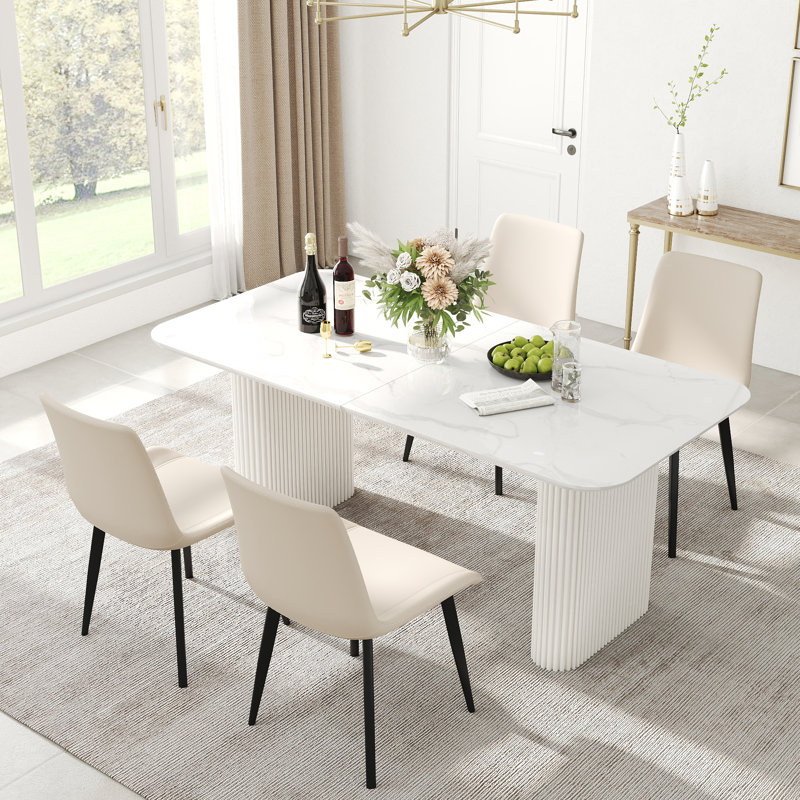 Ensemble de table de salle à manger à double piédestal 70,07 po Modern, Ensemble de cinq pièces : table, quatre chaises