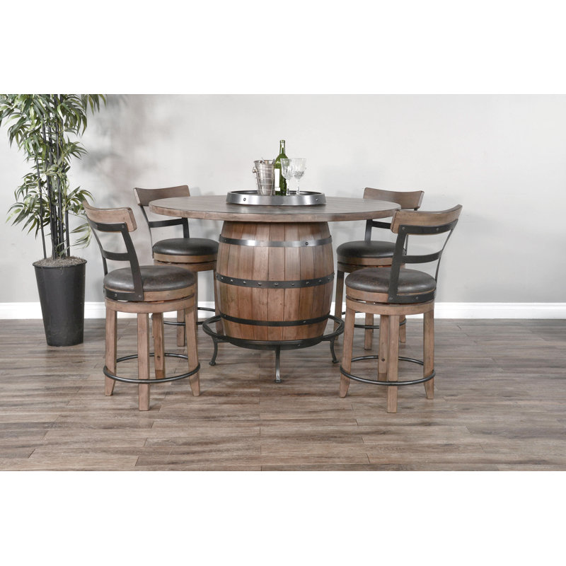  54" Round Wine Barrel Pub Table Set, Brown