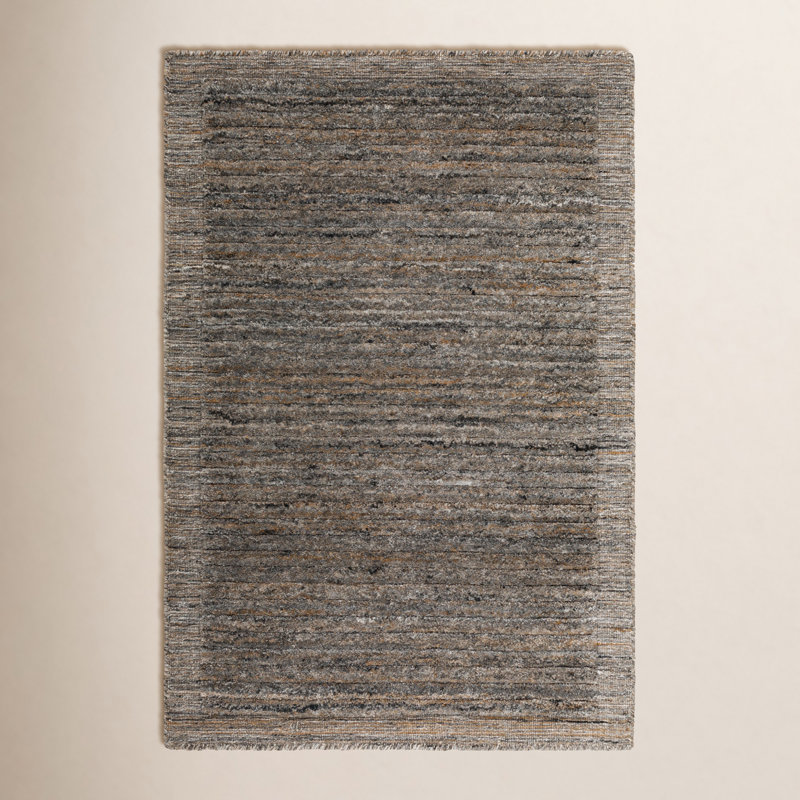 Felipa Striped Hand Knotted Recycled P.E.T. Area Rug in Dark Gray/Camel/Beige, Rectangle 5' x 7'6"