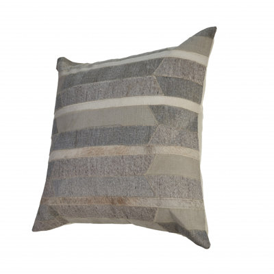 Wayne Grey/ Tan Striped Wool And Faux Fur Blend Pillow With Poly Insert